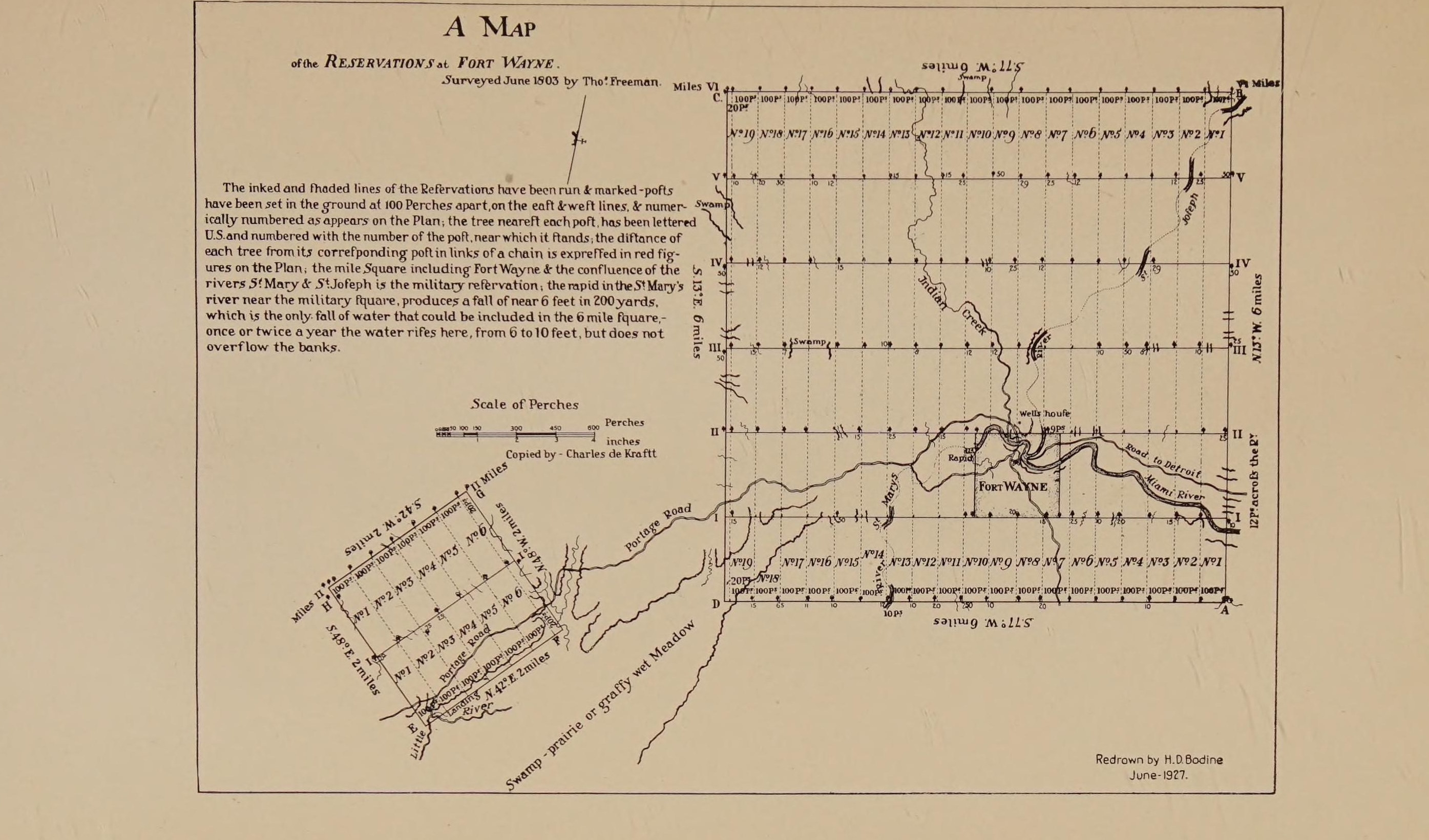 A map of the reservations at Fort Wayne, surveyed June 1803